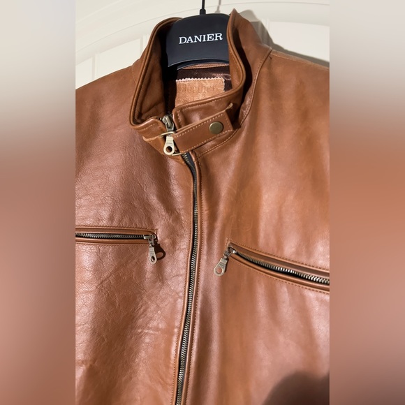 VINTAGE TAN LEATHER JACKET MEDIUM - Picture 4 of 9